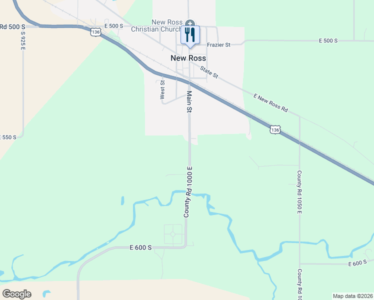 map of restaurants, bars, coffee shops, grocery stores, and more near 5559 County Road 1000 East in New Ross
