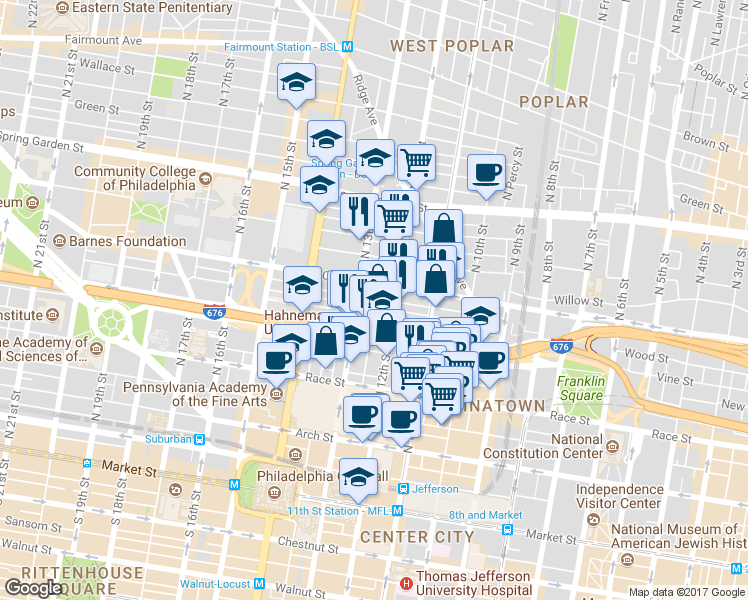 map of restaurants, bars, coffee shops, grocery stores, and more near in Philadelphia