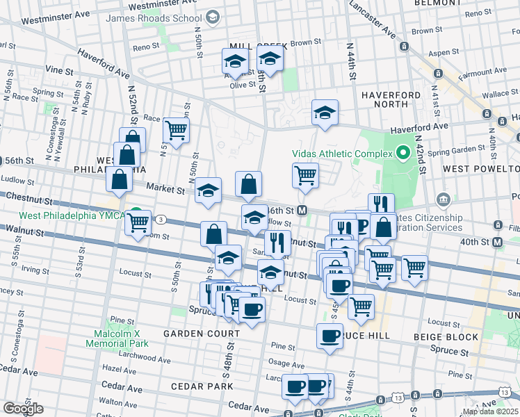 map of restaurants, bars, coffee shops, grocery stores, and more near in Philadelphia