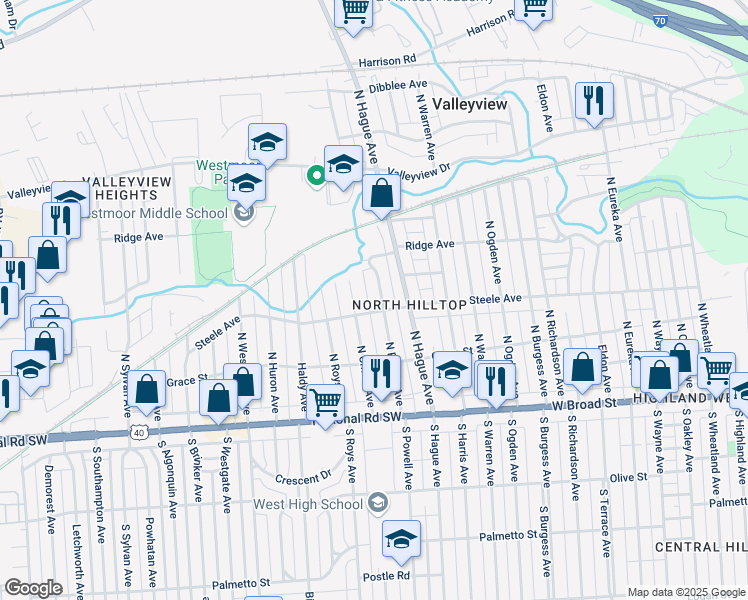 map of restaurants, bars, coffee shops, grocery stores, and more near 176 North Powell Avenue in Columbus