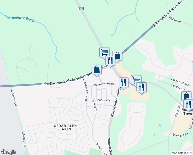 map of restaurants, bars, coffee shops, grocery stores, and more near 1206 New Jersey 70 in Manchester Township