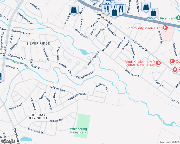 map of restaurants, bars, coffee shops, grocery stores, and more near 1024 Edgebrook Drive East in Toms River