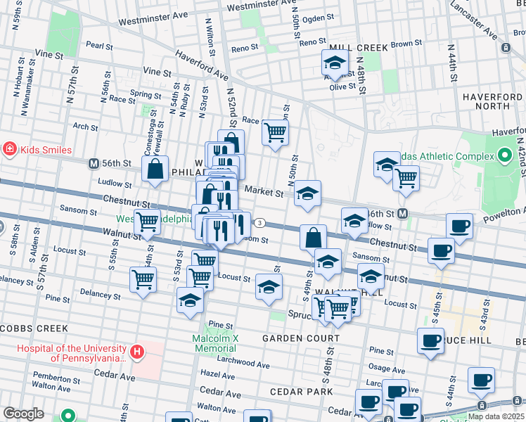 map of restaurants, bars, coffee shops, grocery stores, and more near 5048 Ludlow Street in Philadelphia