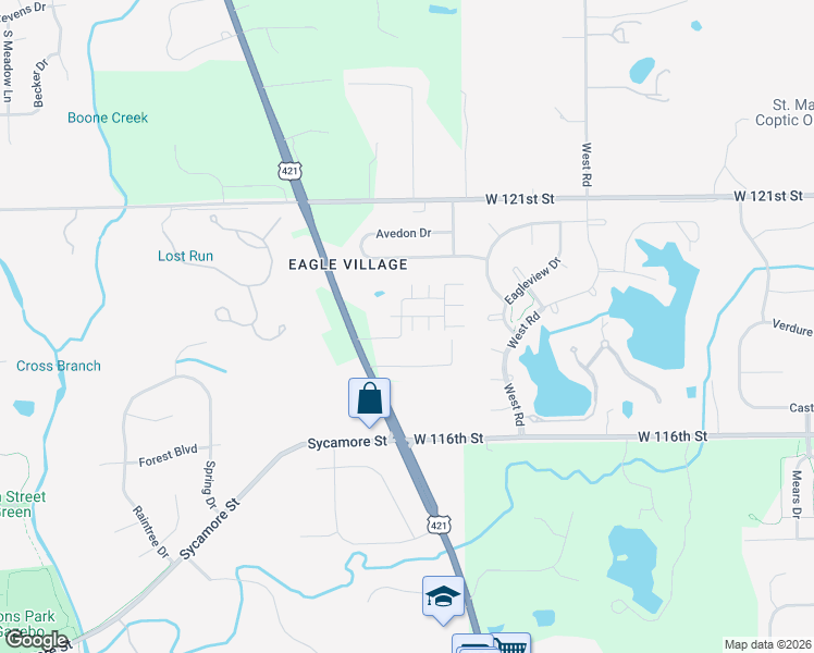 map of restaurants, bars, coffee shops, grocery stores, and more near 11725 Chant Lane in Zionsville
