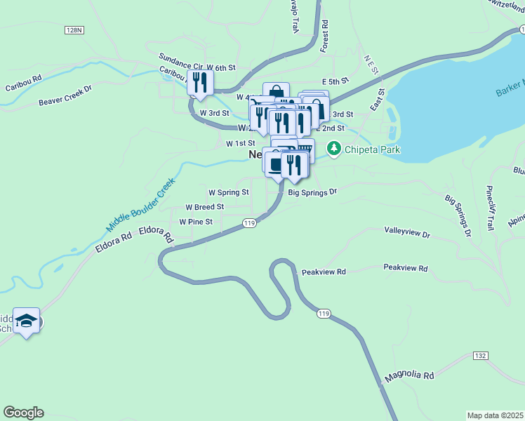 map of restaurants, bars, coffee shops, grocery stores, and more near 288 South Jefferson Street in Nederland