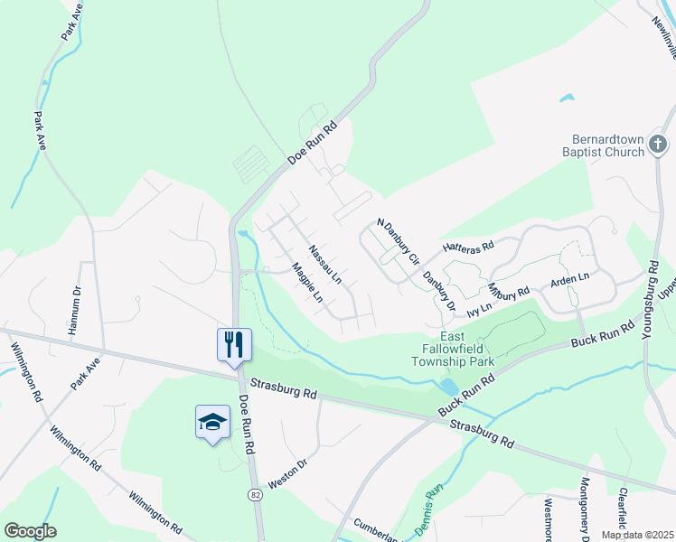 map of restaurants, bars, coffee shops, grocery stores, and more near 101 North Keystone Way in Coatesville