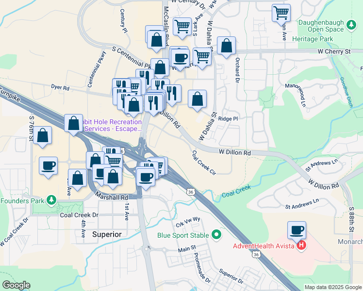 map of restaurants, bars, coffee shops, grocery stores, and more near 902 Dillon Road in Louisville