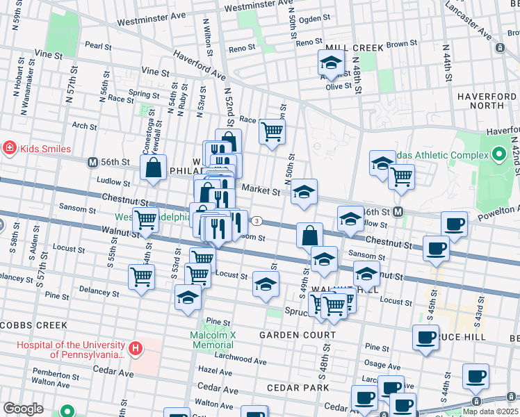map of restaurants, bars, coffee shops, grocery stores, and more near 5048 Ludlow Street in Philadelphia