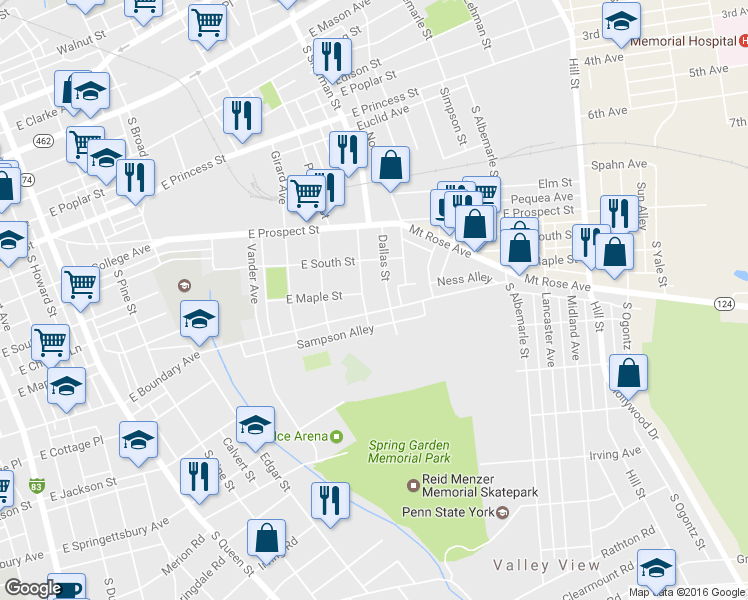 map of restaurants, bars, coffee shops, grocery stores, and more near 653 Bergman Street in York