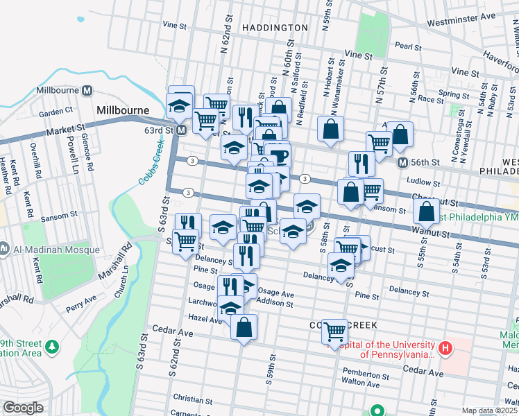 map of restaurants, bars, coffee shops, grocery stores, and more near in Philadelphia