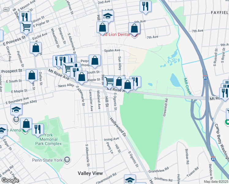 map of restaurants, bars, coffee shops, grocery stores, and more near 626 South Ogontz Street in York