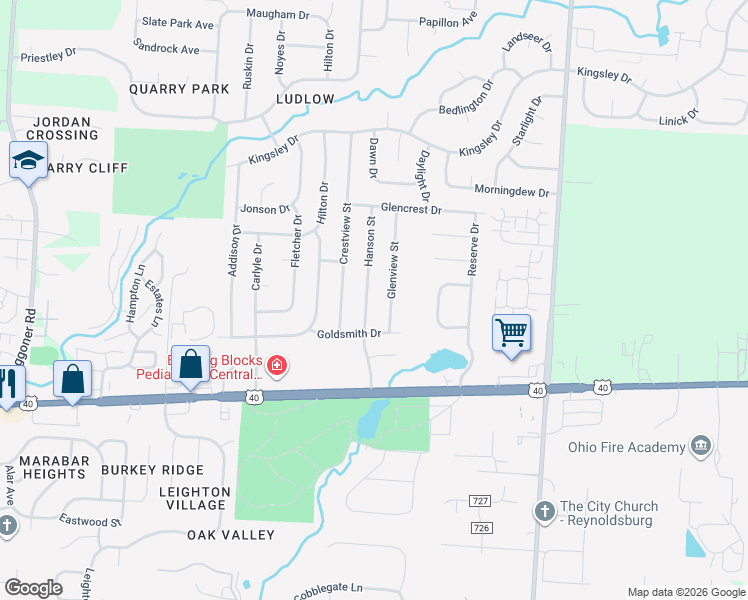 map of restaurants, bars, coffee shops, grocery stores, and more near 1366 Hanson Street in Reynoldsburg