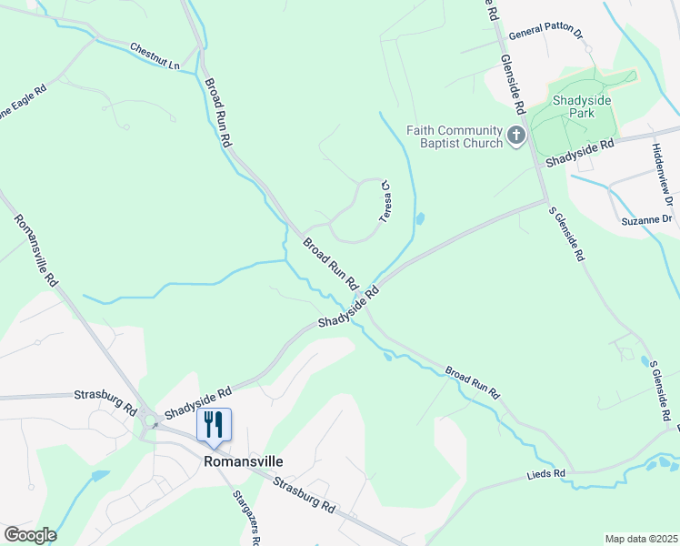 map of restaurants, bars, coffee shops, grocery stores, and more near Broad Run Road in Chester County
