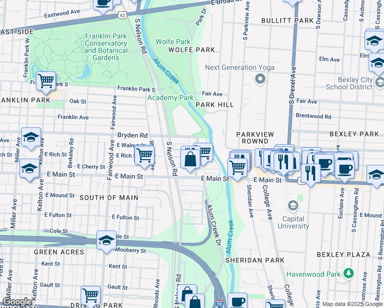 map of restaurants, bars, coffee shops, grocery stores, and more near 461 Holtzman Avenue in Columbus