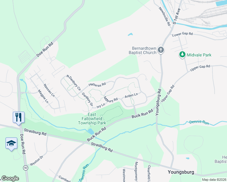 map of restaurants, bars, coffee shops, grocery stores, and more near 134 Milbury Road in Chester County