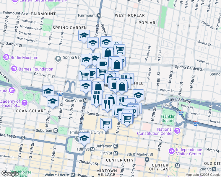 map of restaurants, bars, coffee shops, grocery stores, and more near in Philadelphia