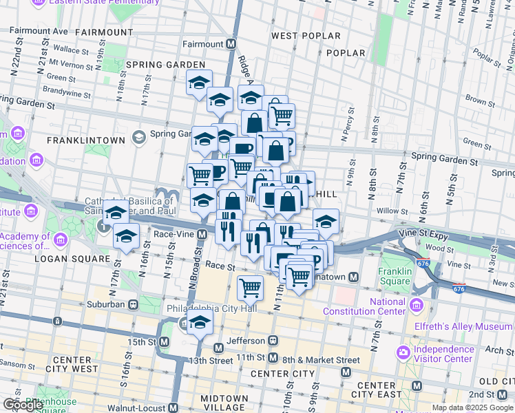 map of restaurants, bars, coffee shops, grocery stores, and more near in Philadelphia