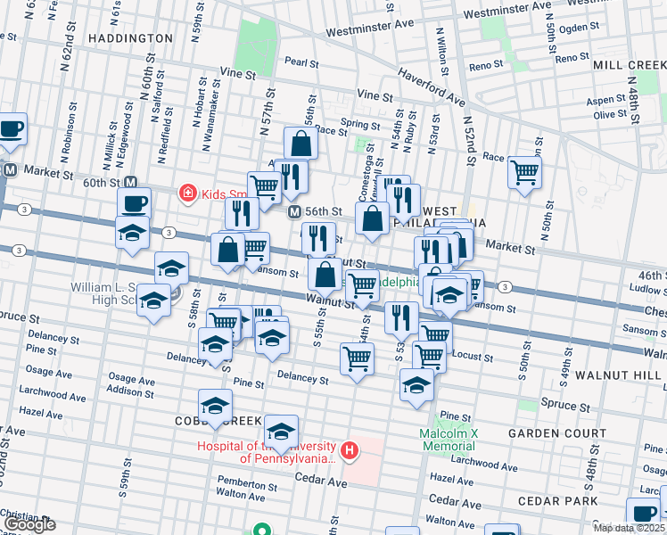 map of restaurants, bars, coffee shops, grocery stores, and more near in Philadelphia