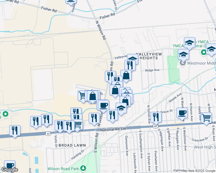 map of restaurants, bars, coffee shops, grocery stores, and more near 3400-3498 Great Western Boulevard in Columbus