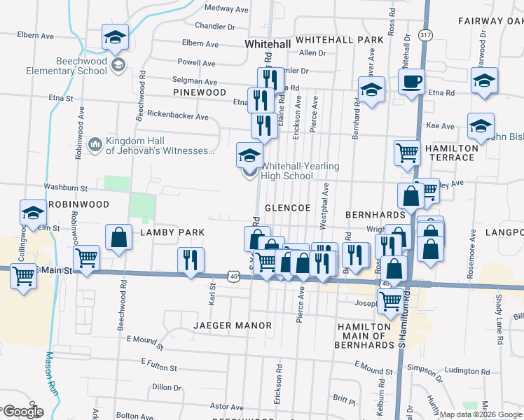 map of restaurants, bars, coffee shops, grocery stores, and more near 769 Elaine Road in Columbus