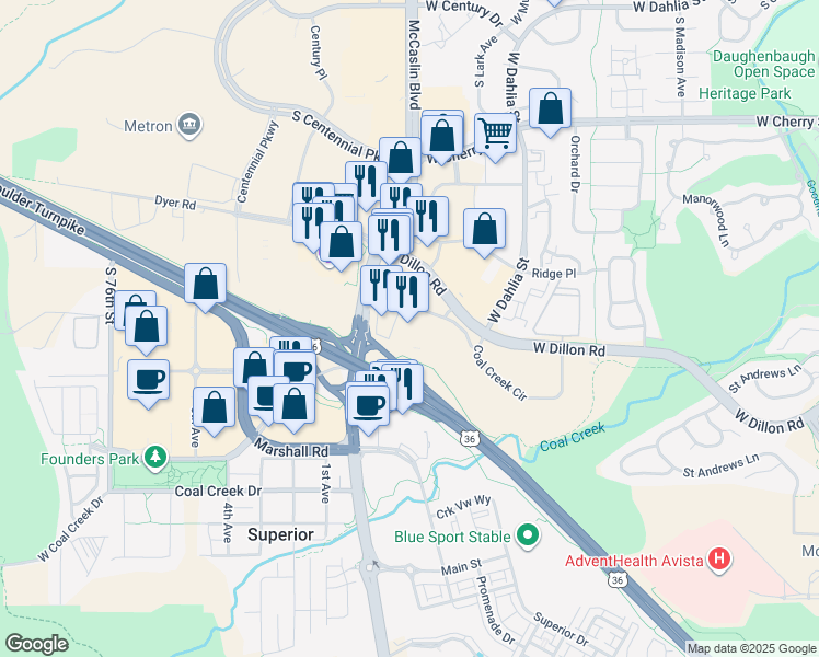 map of restaurants, bars, coffee shops, grocery stores, and more near 948 Dillon Road in Louisville