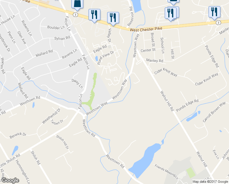 map of restaurants, bars, coffee shops, grocery stores, and more near 220 Westtown Way in West Chester