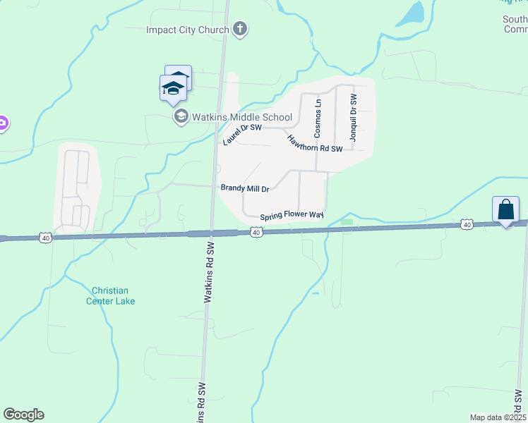 map of restaurants, bars, coffee shops, grocery stores, and more near 134 Spring Flower Way in Pataskala