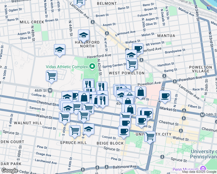 map of restaurants, bars, coffee shops, grocery stores, and more near in Philadelphia