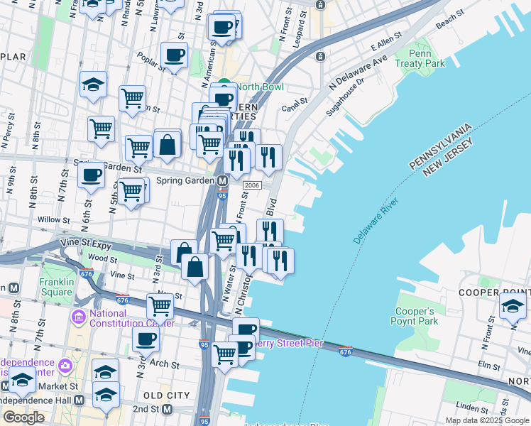 map of restaurants, bars, coffee shops, grocery stores, and more near in Philadelphia
