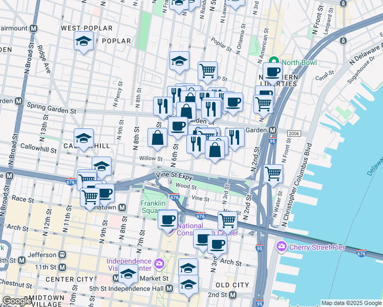 map of restaurants, bars, coffee shops, grocery stores, and more near in Philadelphia