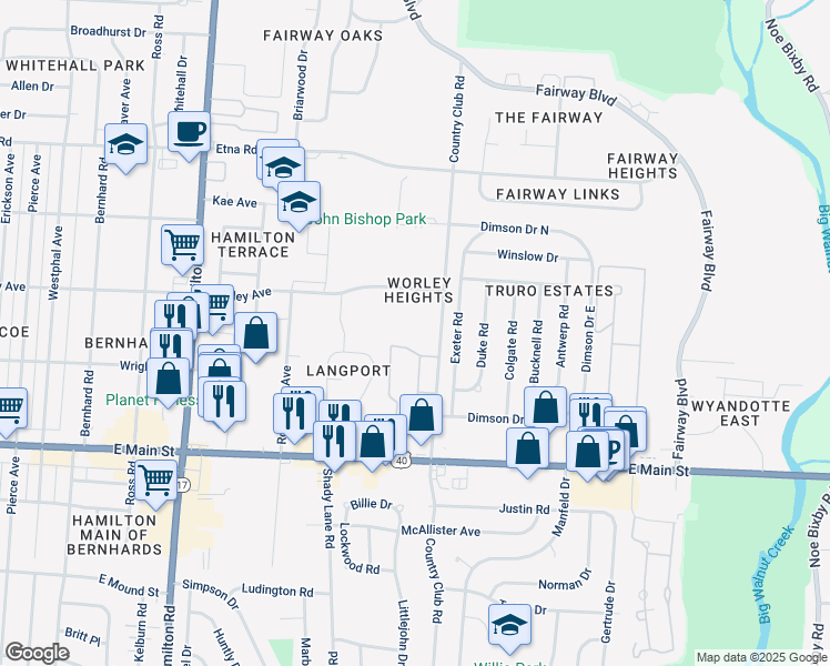 map of restaurants, bars, coffee shops, grocery stores, and more near 4886 Heritage Drive North in Columbus