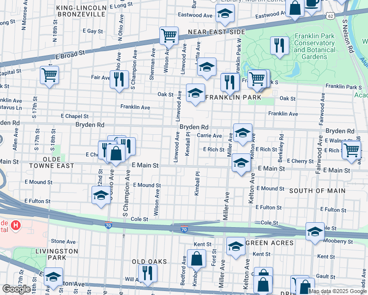 map of restaurants, bars, coffee shops, grocery stores, and more near 376 Linwood Avenue in Columbus
