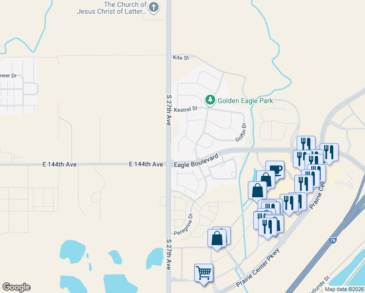 map of restaurants, bars, coffee shops, grocery stores, and more near Eagle Boulevard in Brighton