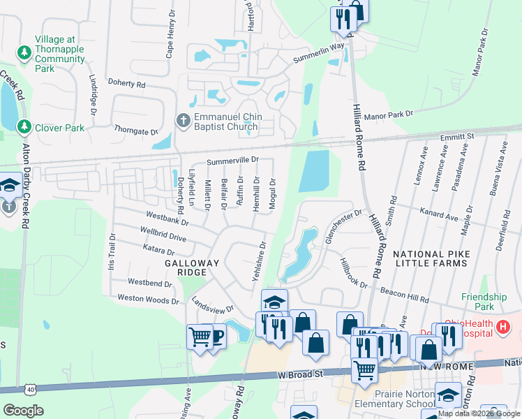 map of restaurants, bars, coffee shops, grocery stores, and more near 328 Mogul Drive in Galloway