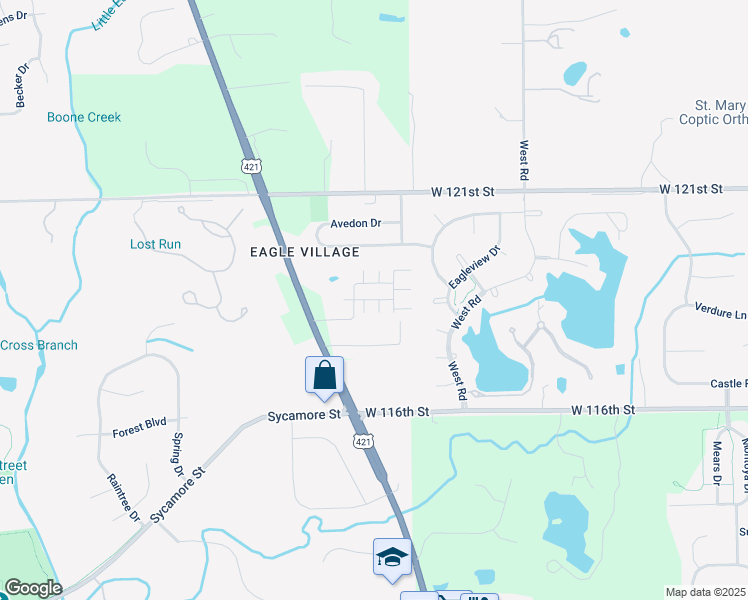 map of restaurants, bars, coffee shops, grocery stores, and more near Riley Rd in Zionsville