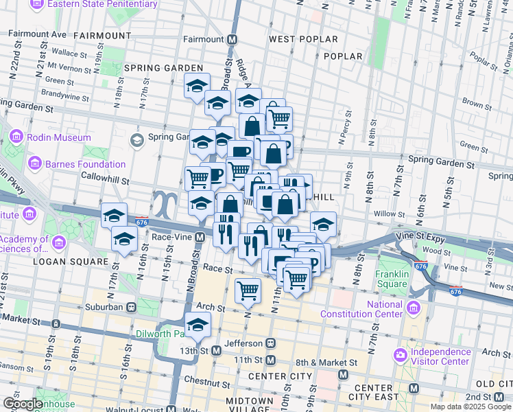 map of restaurants, bars, coffee shops, grocery stores, and more near in Philadelphia