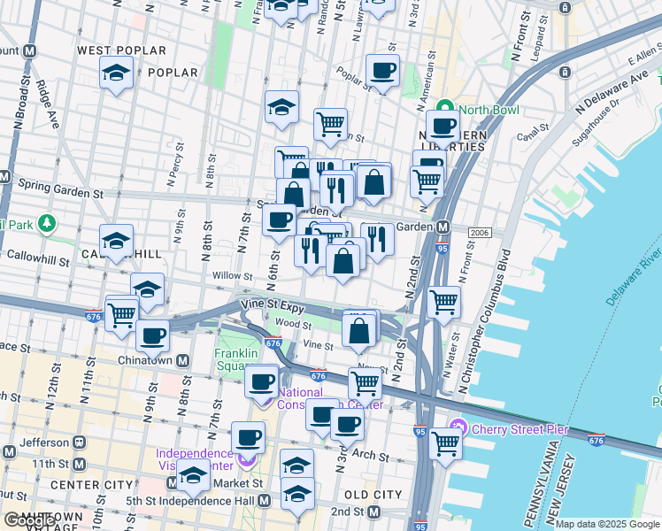 map of restaurants, bars, coffee shops, grocery stores, and more near in Philadelphia