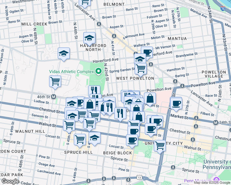 map of restaurants, bars, coffee shops, grocery stores, and more near in Philadelphia
