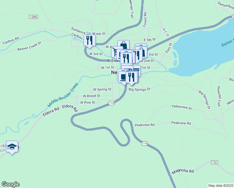 map of restaurants, bars, coffee shops, grocery stores, and more near 288 South Jefferson Street in Nederland