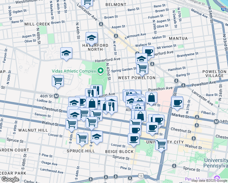 map of restaurants, bars, coffee shops, grocery stores, and more near in Philadelphia