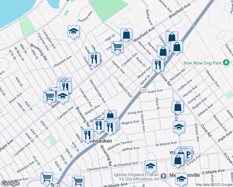 map of restaurants, bars, coffee shops, grocery stores, and more near 2276 Gross Avenue in Pennsauken Township