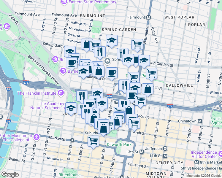 map of restaurants, bars, coffee shops, grocery stores, and more near 300 Alexander Court in Philadelphia