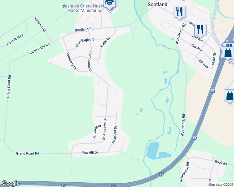 map of restaurants, bars, coffee shops, grocery stores, and more near 3327 Carnoustie Drive in Chambersburg