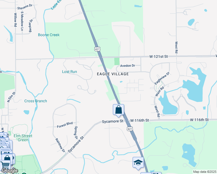 map of restaurants, bars, coffee shops, grocery stores, and more near 11712 North Michigan Road in Zionsville