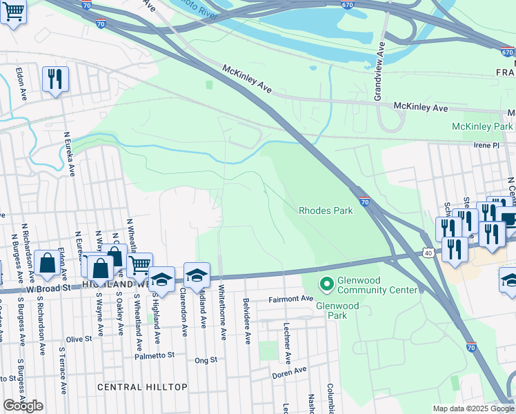 map of restaurants, bars, coffee shops, grocery stores, and more near 1980 West Broad Street in Columbus