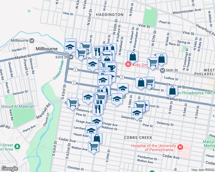 map of restaurants, bars, coffee shops, grocery stores, and more near in Philadelphia