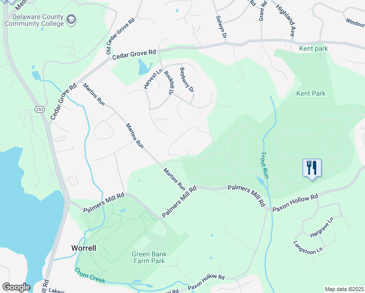 map of restaurants, bars, coffee shops, grocery stores, and more near 11 Martins Run in Media