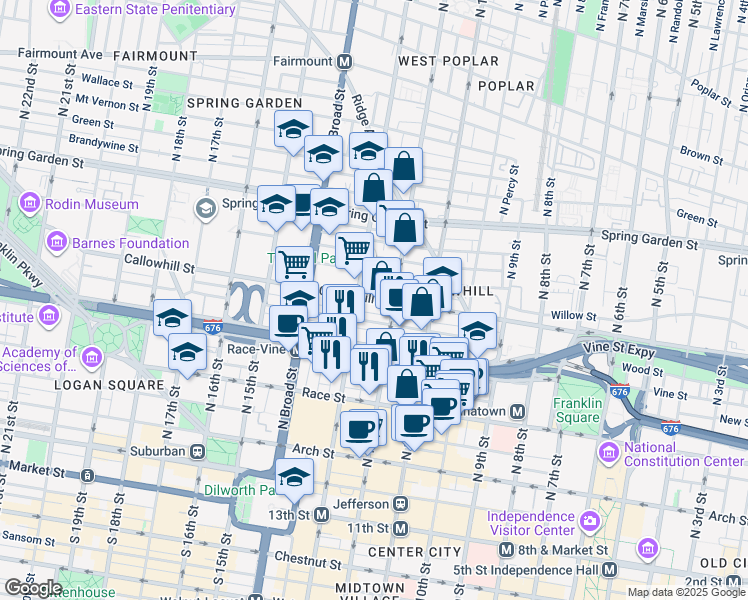 map of restaurants, bars, coffee shops, grocery stores, and more near in Philadelphia