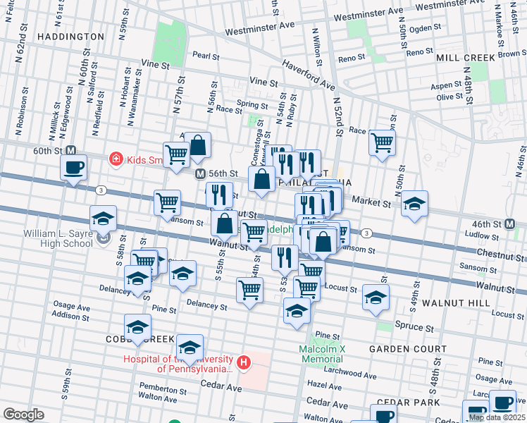 map of restaurants, bars, coffee shops, grocery stores, and more near in Philadelphia