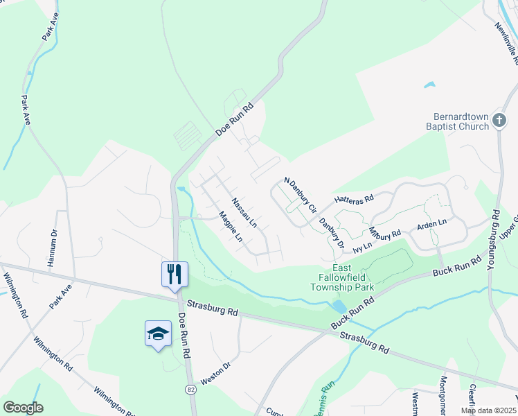 map of restaurants, bars, coffee shops, grocery stores, and more near 104 Jasmine Way in Coatesville